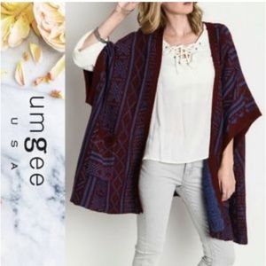 Umgee Boho Oversize Geometric Soft Cozy Open Cardigan with Pockets. Size S/M(894